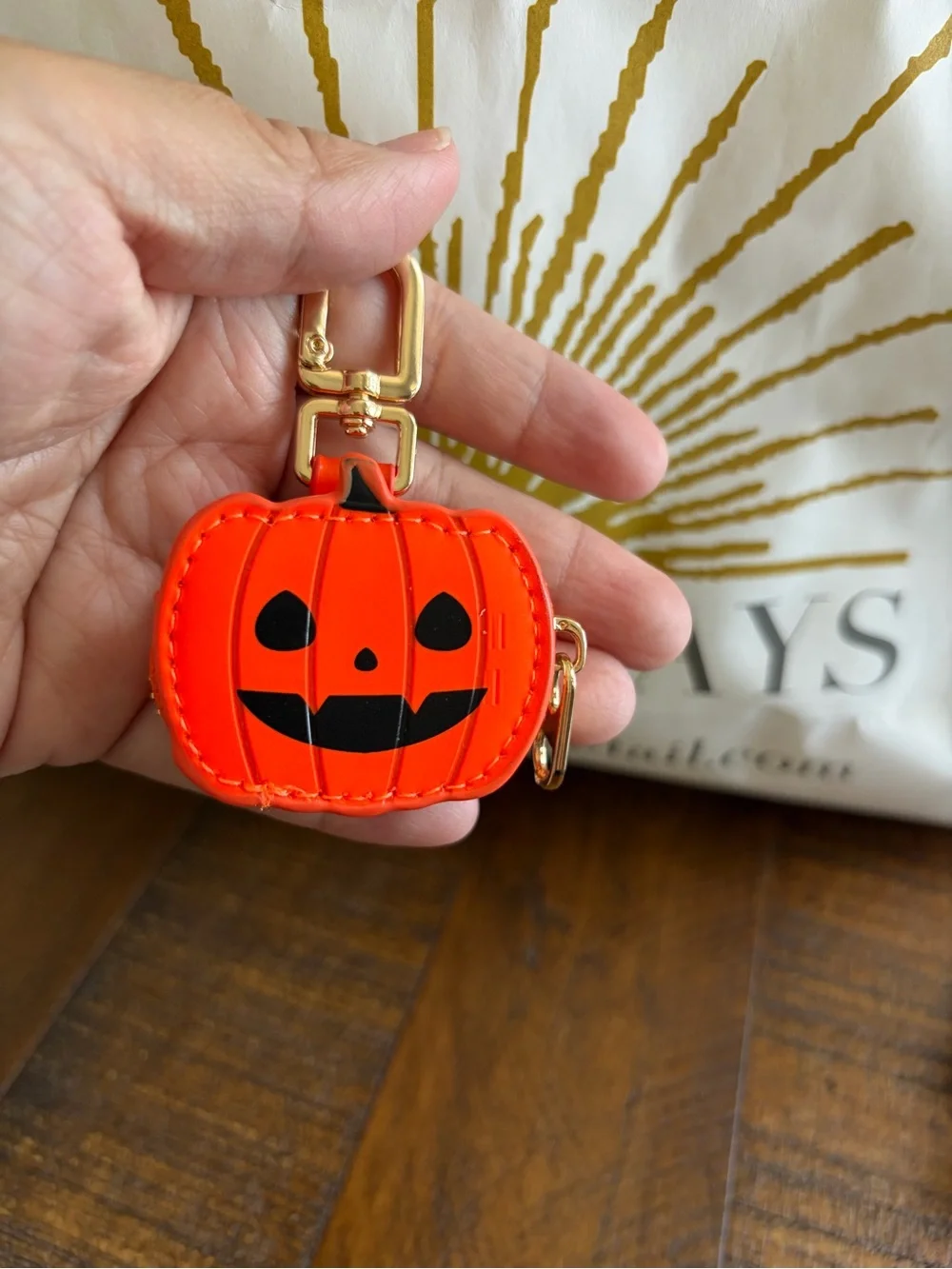 Halloween Pumpkin Jack-o'-Lantern Faux Leather Zip Coin Pouch Key Chain, Women